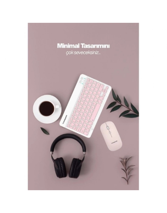 Pembe Kablosuz Klavye Ve Mouse Seti