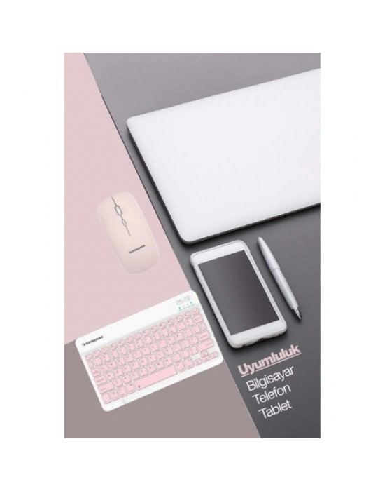 Pembe Kablosuz Klavye Ve Mouse Seti