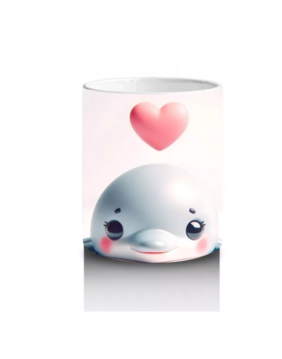 Pembe Kalp Balonuyla Sevimli Mavi Ahtapot – Baskılı Kahve Kupası