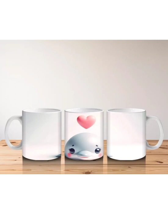 Pembe Kalp Balonuyla Sevimli Mavi Ahtapot – Baskılı Kahve Kupası