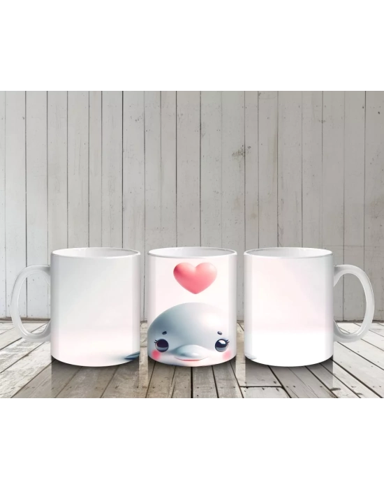 Pembe Kalp Balonuyla Sevimli Mavi Ahtapot – Baskılı Kahve Kupası