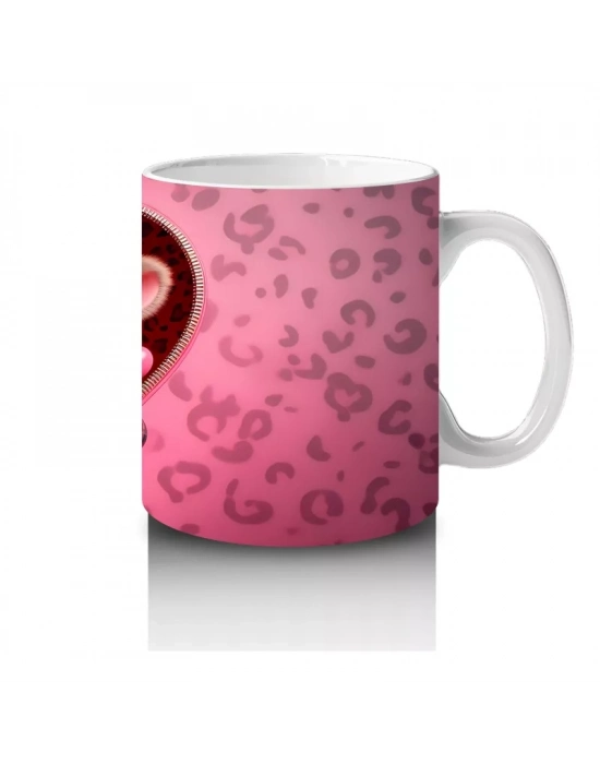 Pembe Kalp İçinde Sevimli Boğa Figürü – Baskılı Kahve Kupası