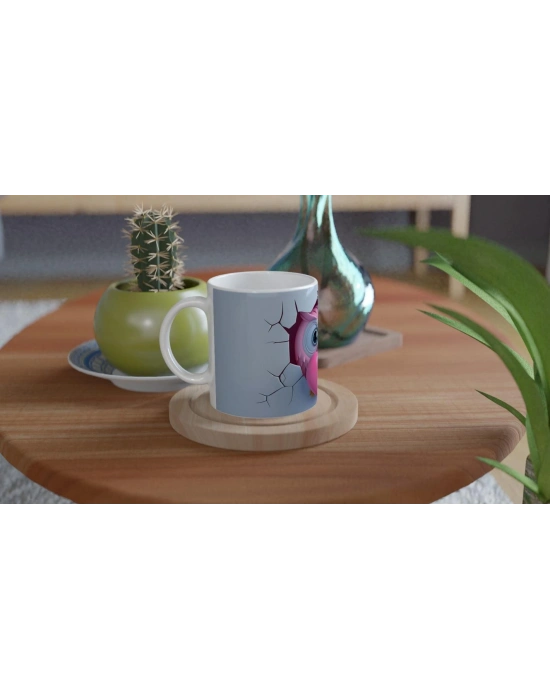 Pembe Kalp Tutan Baykuş Temalı Baskılı Kupa Bardak