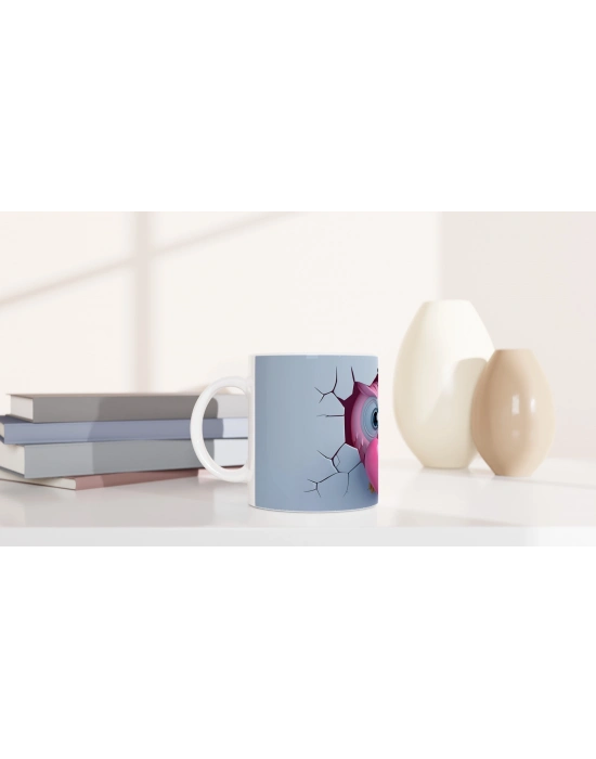 Pembe Kalp Tutan Baykuş Temalı Baskılı Kupa Bardak