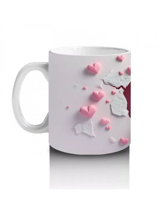 Pembe Kalp Yağmuru Altında Baykuş Maskotu – Baskılı Kahve Kupası