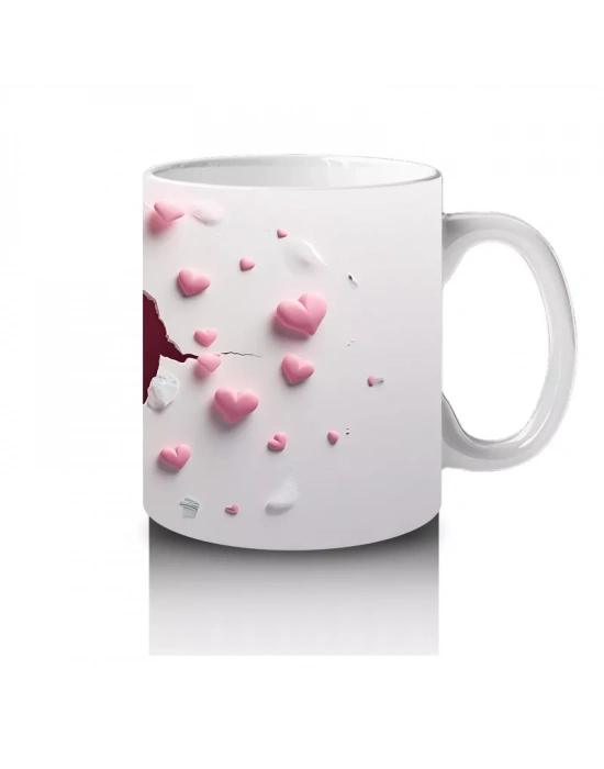 Pembe Kalp Yağmuru Altında Baykuş Maskotu – Baskılı Kahve Kupası