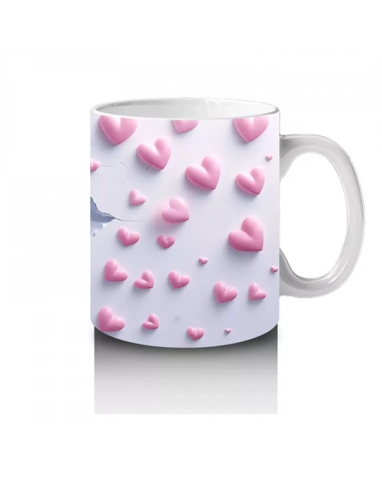 Pembe Kalpler Arasında Bakan Sevimli Köpek Balığı – Baskılı Kahve Kupası