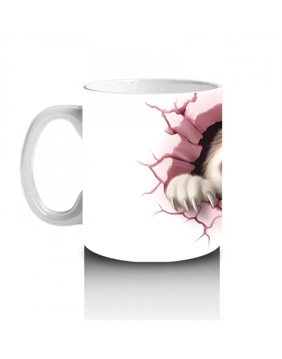 Pembe Kalpler Arasında Bakan Sevimli Tembel Hayvan – Baskılı Kahve Kupası