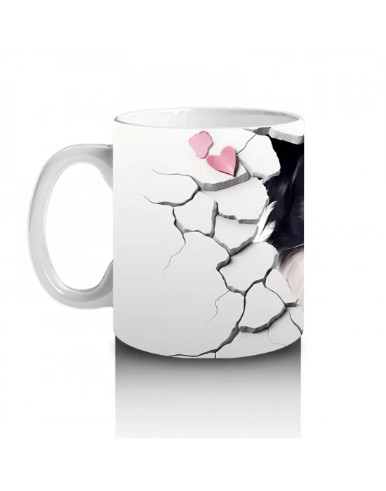 Pembe Kalpler Arasında Çatlağı Delip Bakan Border Collie - Baskılı kahve kupası