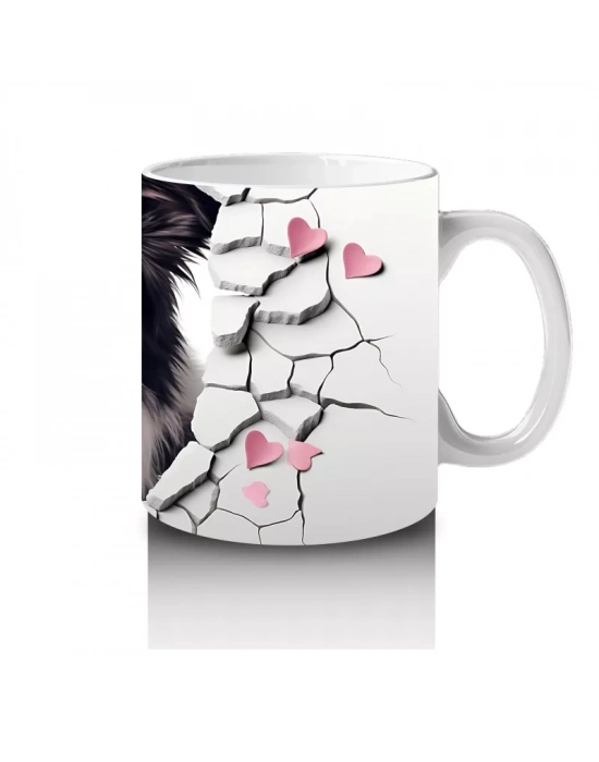 Pembe Kalpler Arasında Çatlağı Delip Bakan Border Collie - Baskılı kahve kupası