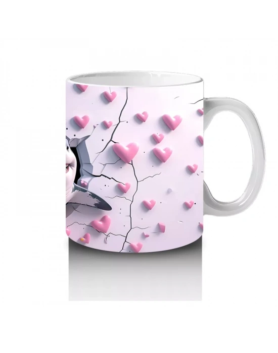 Pembe Kalpler Arasında Fırlayan Sevimli Köpekbalığı - Baskılı kahve kupası