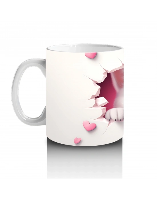 Pembe Kalpler Arasında Tatlı Kedi – Baskılı Kahve Kupası