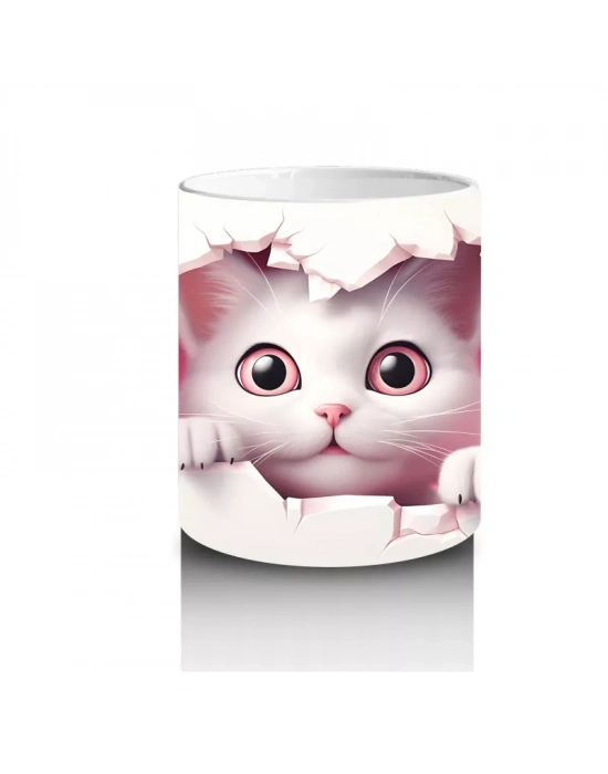 Pembe Kalpler Arasında Tatlı Kedi – Baskılı Kahve Kupası