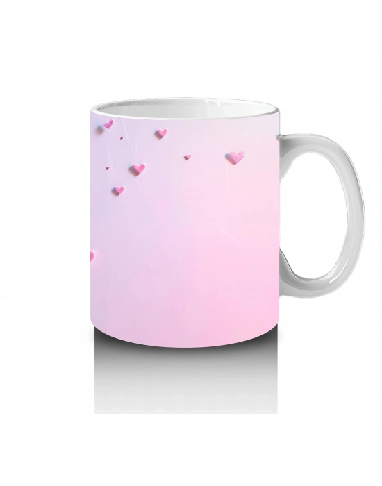 Pembe Kalpler Arasında Uçan Mavi Köpek Balığı – Baskılı Kahve Kupası