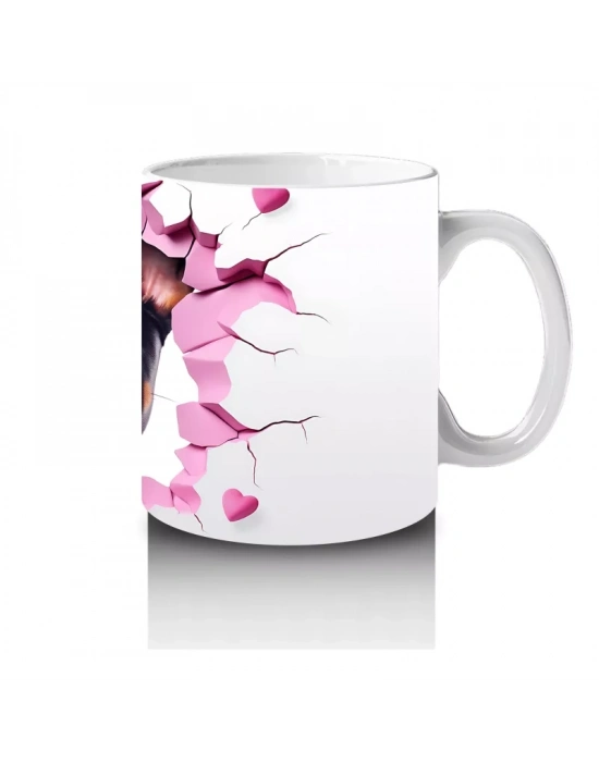 Pembe Kalpler Arasından Bakan Rottweiler – Baskılı Kahve Kupası