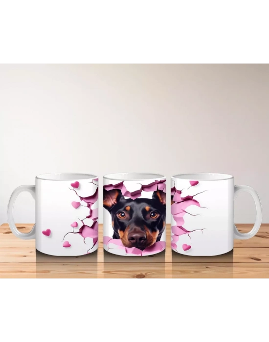 Pembe Kalpler Arasından Bakan Rottweiler – Baskılı Kahve Kupası