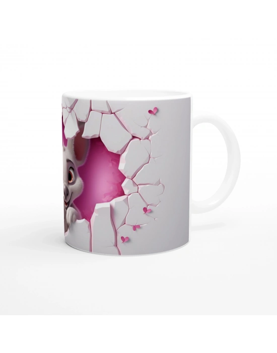 Pembe Kalpler Arasından Bakan Sevimli Fare Temalı Baskılı Kupa Bardak