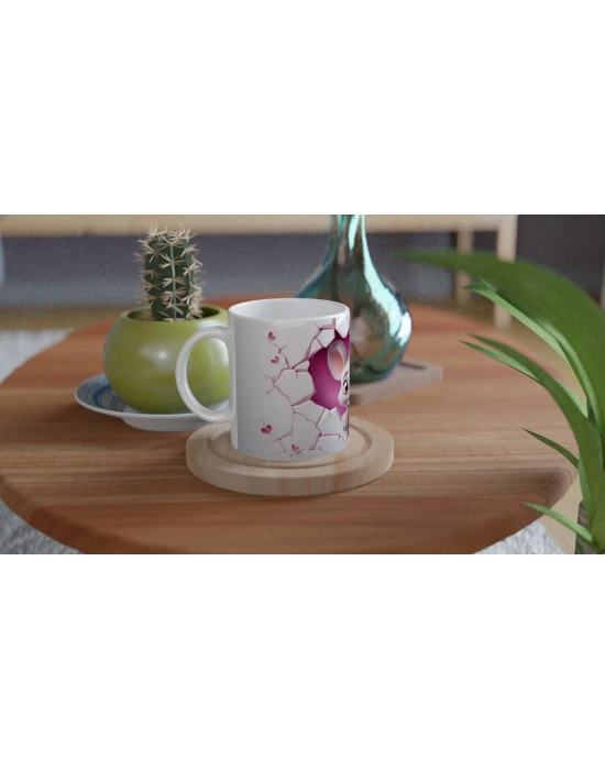 Pembe Kalpler Arasından Bakan Sevimli Fare Temalı Baskılı Kupa Bardak