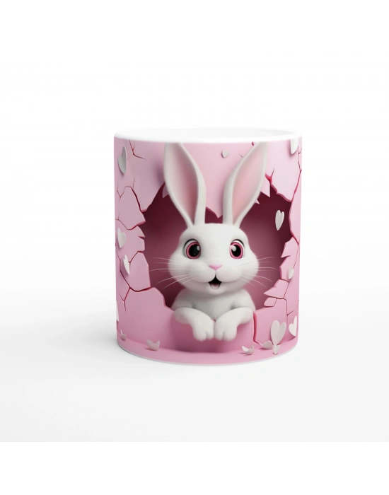 Pembe Kalpler Arasından Bakan Sevimli Tavşan Temalı Baskılı Kupa Bardak