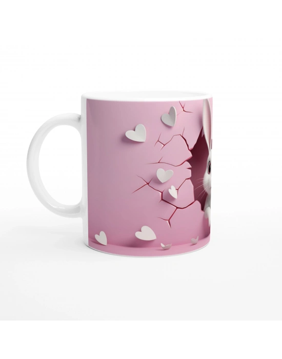 Pembe Kalpler Arasından Bakan Sevimli Tavşan Temalı Baskılı Kupa Bardak