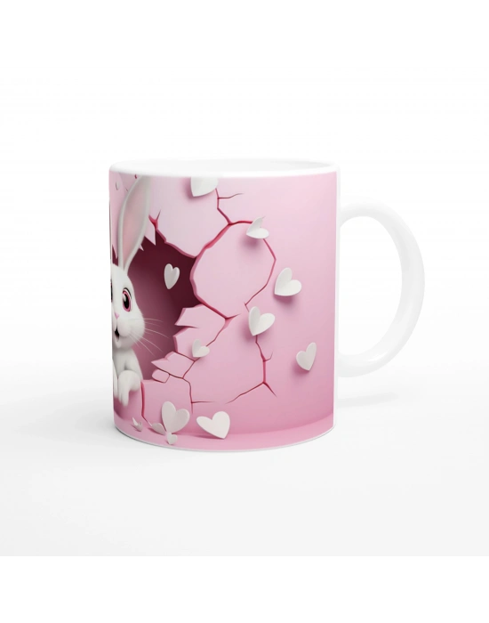 Pembe Kalpler Arasından Bakan Sevimli Tavşan Temalı Baskılı Kupa Bardak