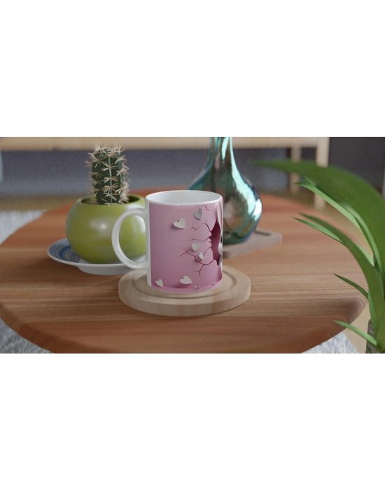 Pembe Kalpler Arasından Bakan Sevimli Tavşan Temalı Baskılı Kupa Bardak