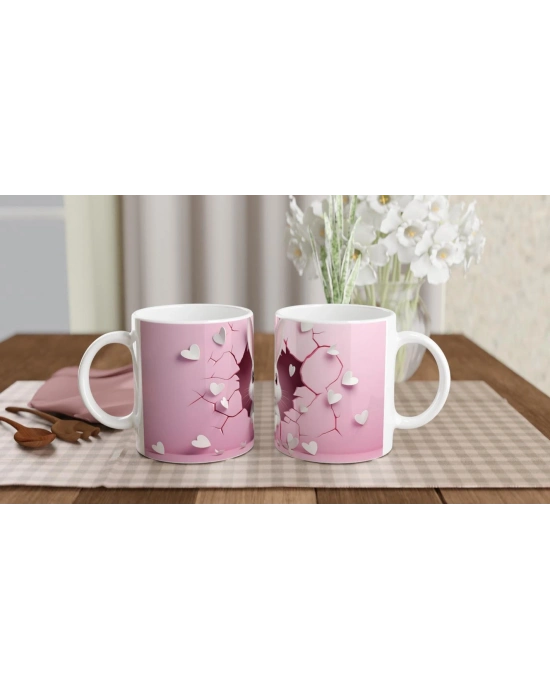 Pembe Kalpler Arasından Bakan Sevimli Tavşan Temalı Baskılı Kupa Bardak