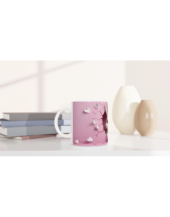 Pembe Kalpler Arasından Bakan Sevimli Tavşan Temalı Baskılı Kupa Bardak