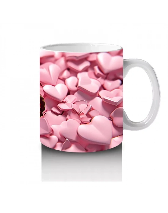 Pembe Kalpler Üzerinde Parlayan Kelebek – Baskılı Kahve Kupası