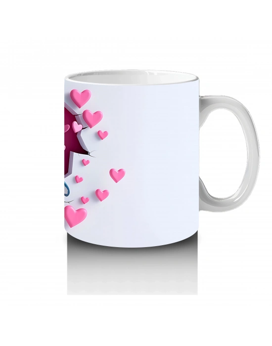 Pembe Kalpler Yağmurunda Neşeli Köpek Balığı – Baskılı Kahve Kupası