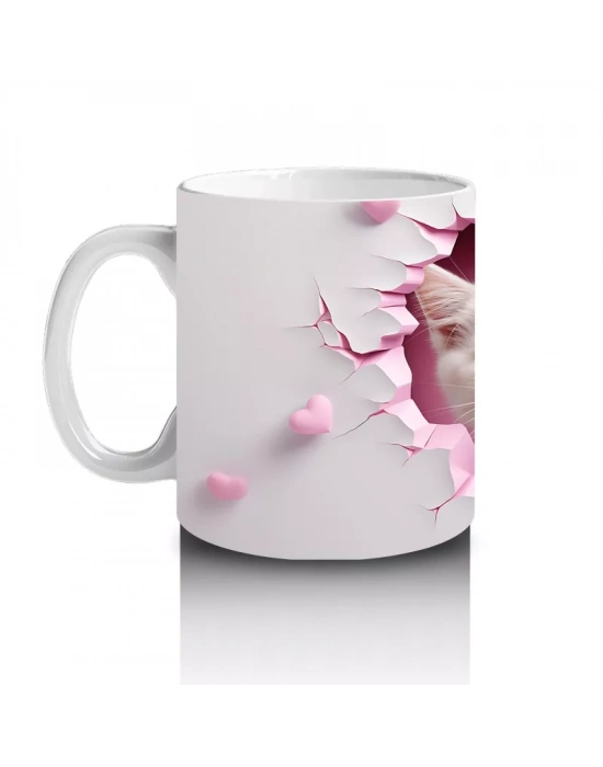 Pembe Kalplerle Çevrili Çift Yavru Kedi – Baskılı Kahve Kupası