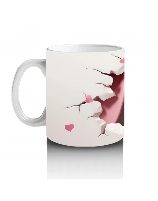 Pembe Kalplerle Çevrili Gülümseyen Karikatür Köpek - Baskılı kahve kupası