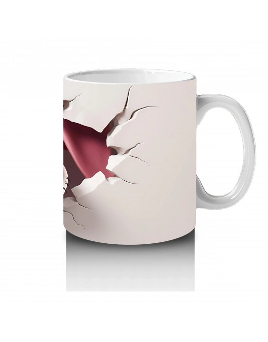 Pembe Kalplerle Çevrili Gülümseyen Karikatür Köpek - Baskılı kahve kupası