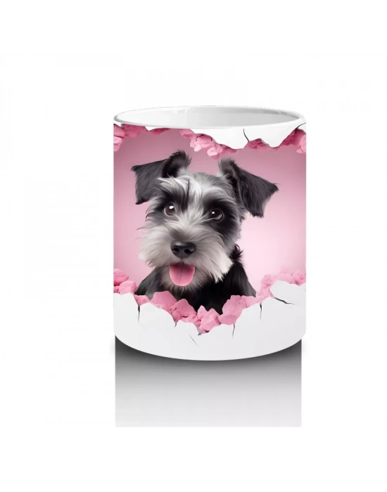 Pembe Kalplerle Çevrili Schnauzer Cinsi Sevimli Köpek - Baskılı kahve kupası