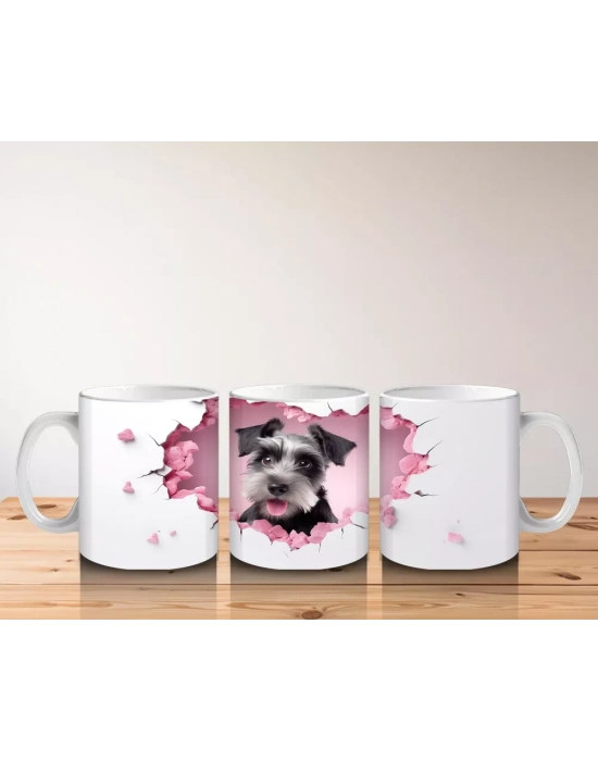Pembe Kalplerle Çevrili Schnauzer Cinsi Sevimli Köpek - Baskılı kahve kupası