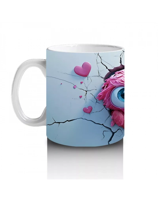 Pembe Kalplerle Süslenmiş Baykuşlar – Baskılı Kahve Kupası