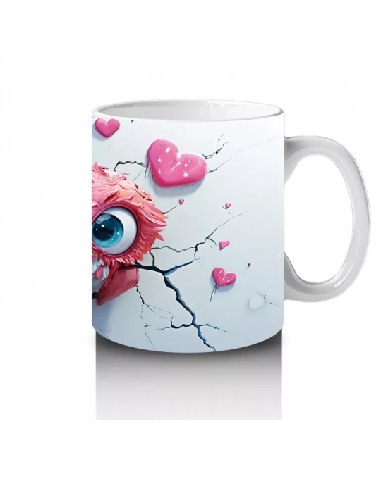 Pembe Kalplerle Süslenmiş Baykuşlar – Baskılı Kahve Kupası