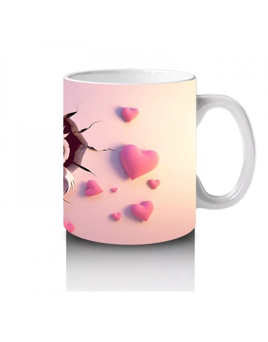 Pembe Kalplerle Süslenmiş Baykuşlar – Baskılı Kahve Kupası