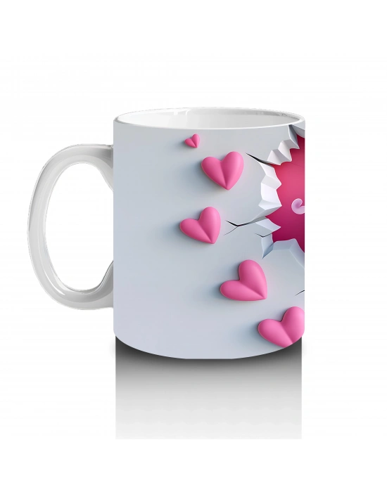 Pembe Kalplerle Süslenmiş Gülümseyen Köpekbalığı – Baskılı Kahve Kupası