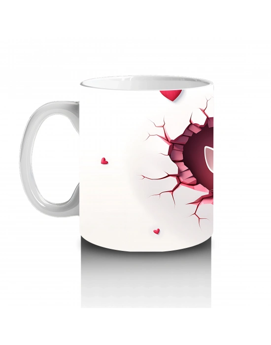 Pembe Kalplerle Süslenmiş İki Beyaz Kedi - Baskılı kahve kupası