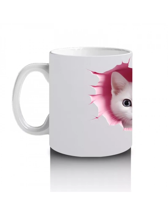 Pembe Kalplerle Süslenmiş İkiz Kedi Yavruları – Baskılı Kahve Kupası