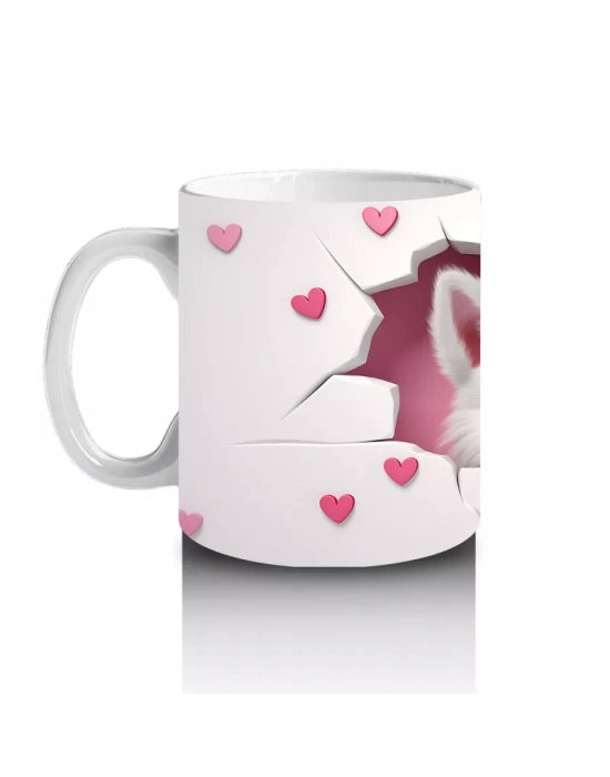 Pembe Kalplerle Süslenmiş Sevimli Fil – Baskılı Kahve Kupası