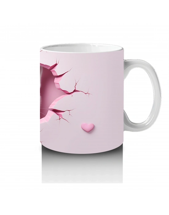 Pembe Kalplerle Süslenmiş Sevimli Kedi – Baskılı Kahve Kupası