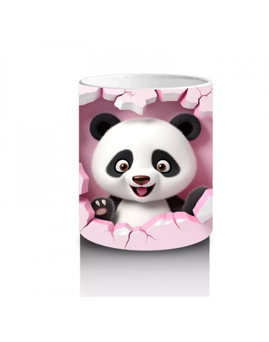Pembe Kalplerle Süslenmiş Sevimli Panda Figürü - Baskılı kahve kupası