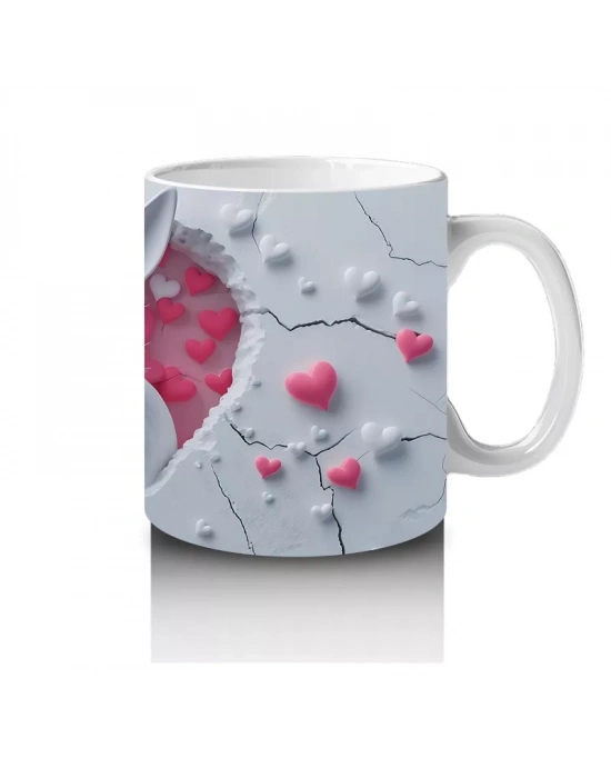 Pembe Kalplerle Süslenmiş Sevimli Tavşanlar – Baskılı Kahve Kupası