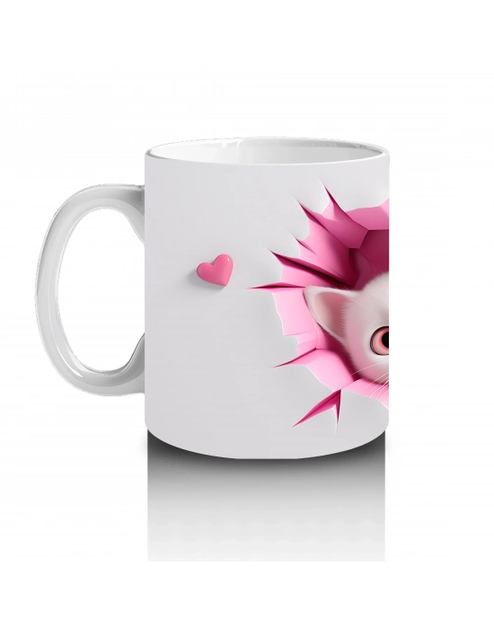 Pembe Kalplerle Süslenmiş Tatlı Kedi Çifti – Baskılı Kahve Kupası