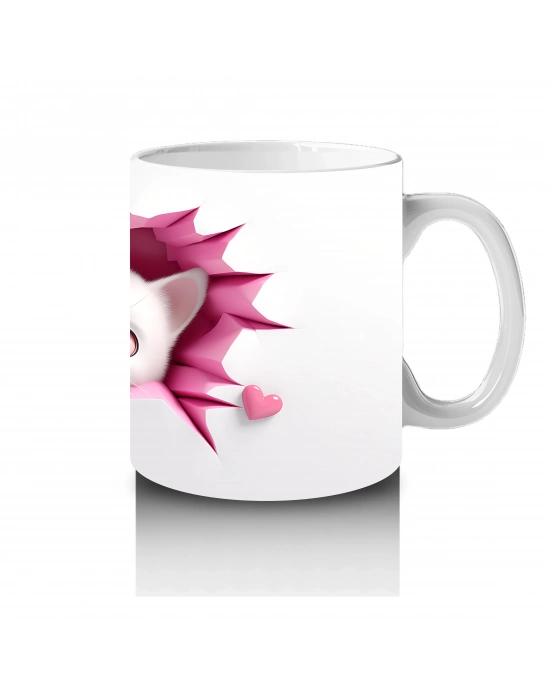 Pembe Kalplerle Süslenmiş Tatlı Kedi Çifti – Baskılı Kahve Kupası