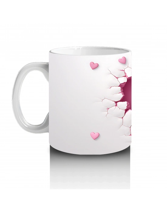 Pembe Kalplerle Süslenmiş Yavru Köpek – Baskılı Kahve Kupası