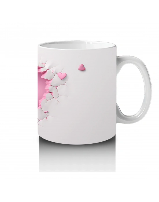 Pembe Kalplerle Süslenmiş Yavru Köpek – Baskılı Kahve Kupası