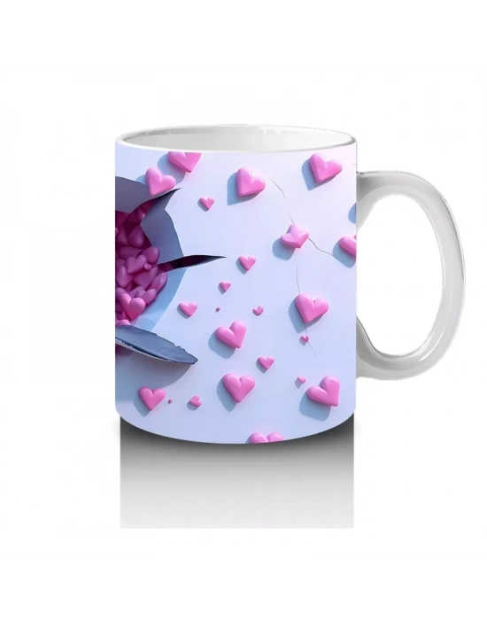 Pembe Kalpli Arka Plan Üzerinde Tatlı Mavi Köpekbalığı - Baskılı kahve kupası